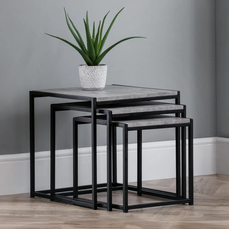 Julian Bowen Staten Nest Of 3 Tables, Concrete Effect