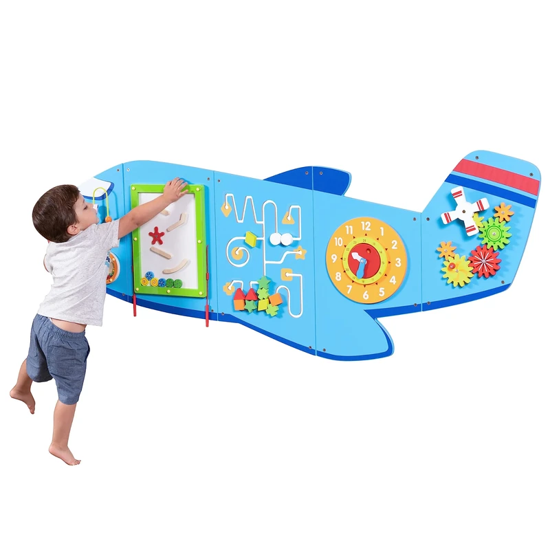 SPARK & WOW Airplane Activity Wall Panels | Ages 18m+ | Montessori Sensory Wall Toy | 6 Activities | Busy Board | Toddler Room Decor