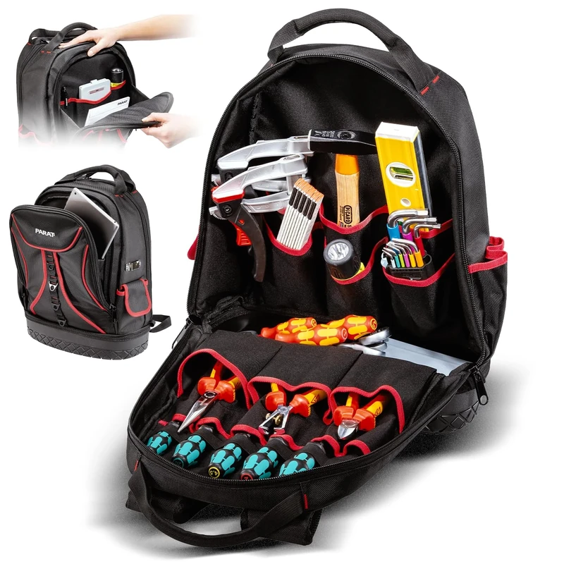 PARAT Basic Backpack Tool Backpack 23L for Electricians Robust Nylon Backpack Tool Backpack with 15 Compartments and 6 Rubber Loops with Reinforced Base