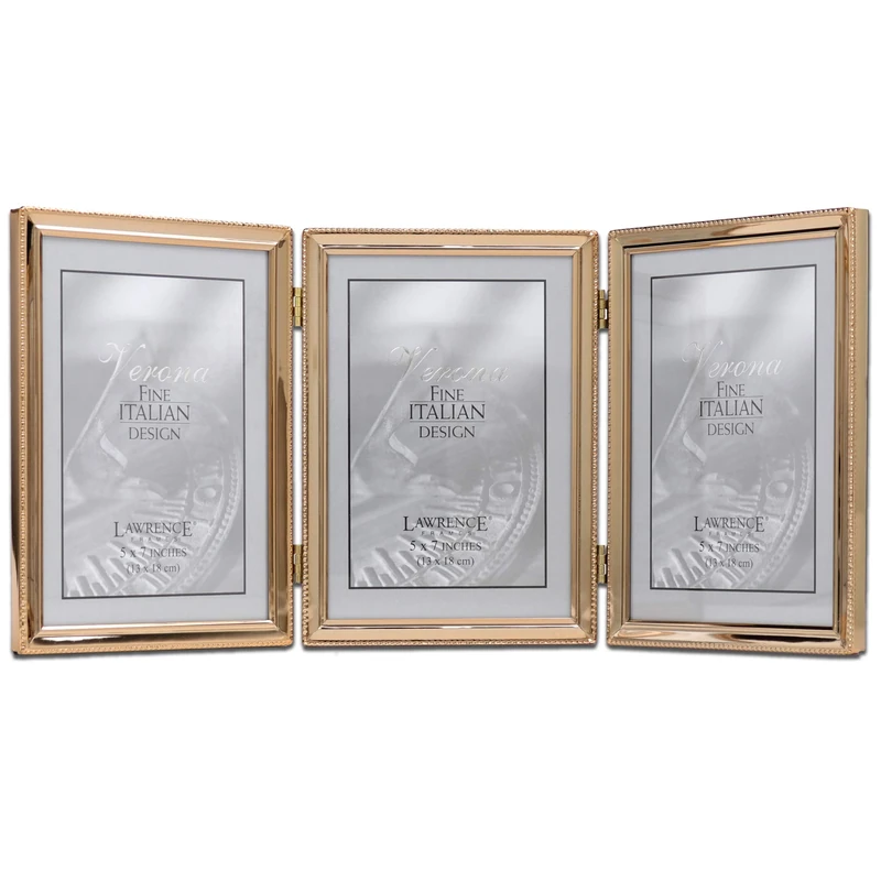 Lawrence Picture Frame, Metal, Gold, 5x7 Triple