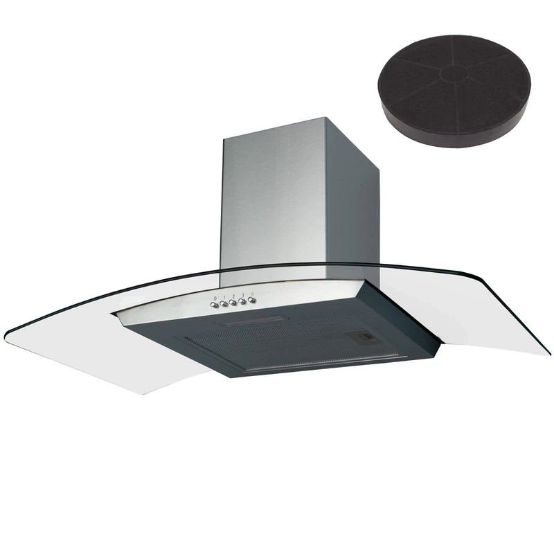 SIA CGH90SS 90cm Curved Glass Stainless Steel Chimney Cooker Hood Fan & Filter