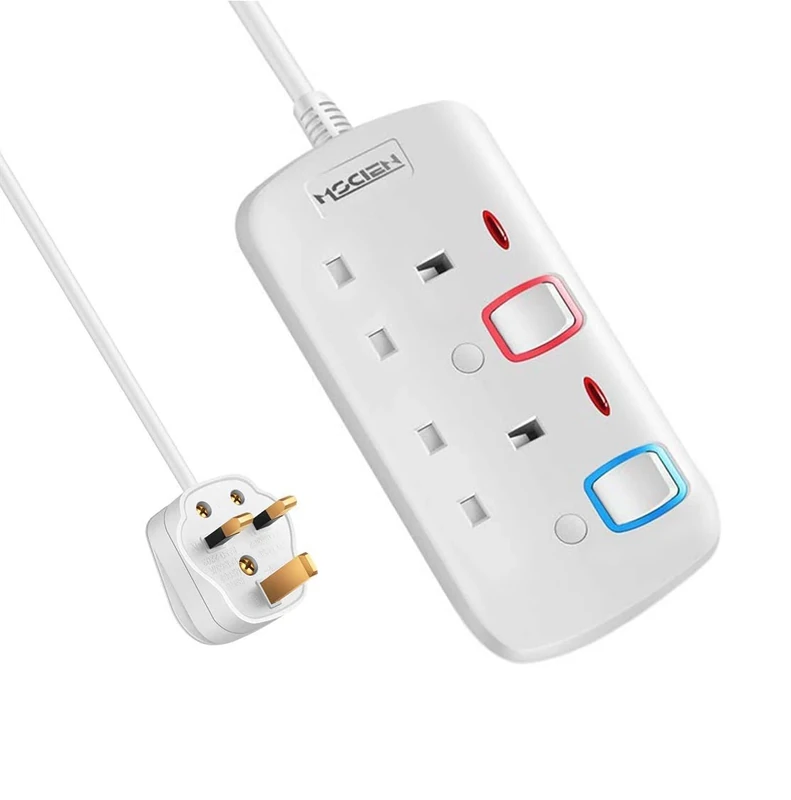 Mscien 3M Extension Lead, 2 Sockets Way Extension Cable, Double Socket Power Strips with Individual Switches Wall-Mountable 3Metre, 250V