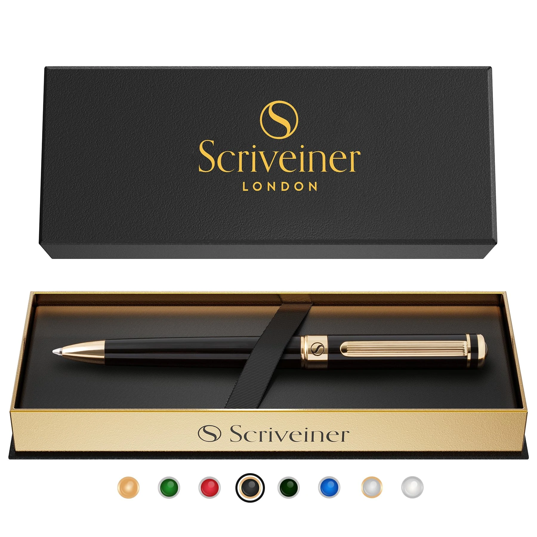 Scriveiner Black Lacquer Ballpoint - Stunning Luxury Pen, Real Gold Plating, Schmidt Black Refill, Best Ball Pen Gift Set for Men & Women, Professional Executive Office, Nice Fancy Designer Pens