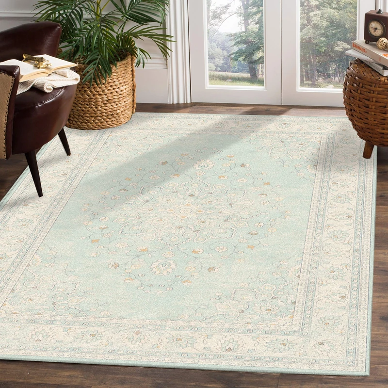 Safavieh Traditional Indoor Woven Rectangle Area Rug, Vintage Collection, VTG134, in Light Blue / Grey, 99 X 140 cm for Living Room, Bedroom or Any Indoor Space