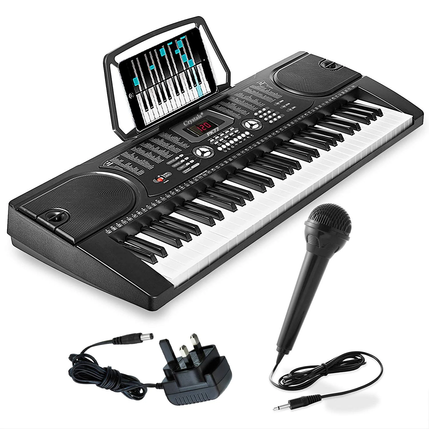 Crystals® 61 Keys Electronic Teaching Keyboard Digital Music Piano Instrument & Microphone - Black