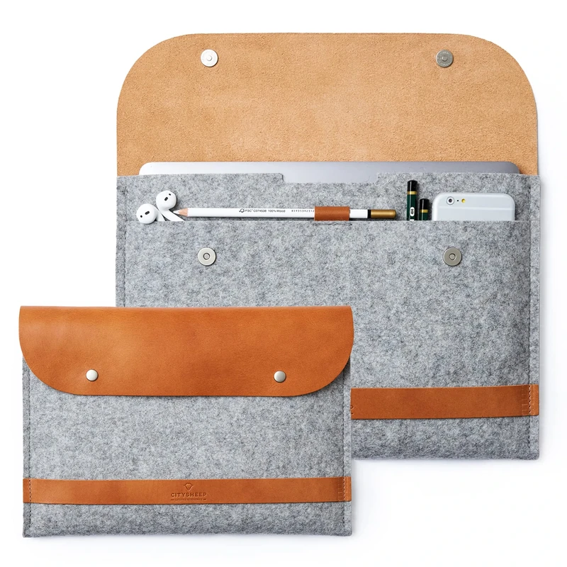 MacBook Sleeve Air M2 Case Pro 13 Inch Sleeve is Also Available for 13.3 14 16 Inch M2 M1 2021 2022 Laptop Sleeve MacBook Case Made of Genuine Vegetable Tanned Leather and Merino Wool Felt - CITYSHEEP
