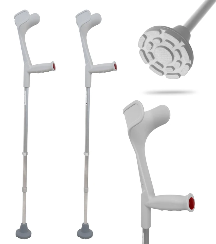 KMINA Crutches for Adults (x2 Units), Height Adjustable, Women and Men, Grey - Made in Europe