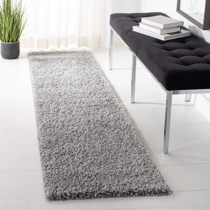 Safavieh Shaggy Indoor Woven Rectangle Area Rug, Solo Shag Collection, SGO114, in Charcoal, 79 X 152 cm for Living Room, Bedroom or Any Indoor Space