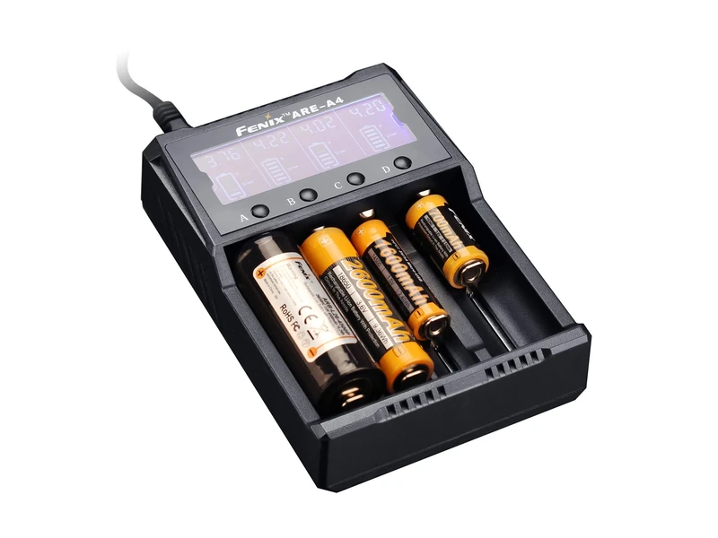 fenix ARE-A4, 4 Channel Smart Battery Charger with LCD Screen | UK Mains Powered | Suitable for Li-ion 10440 14500 16340 18650 21700 26650 & Ni-MH/Ni-Cd AA AAA C batteries | Multi-protection circuits - Image 1