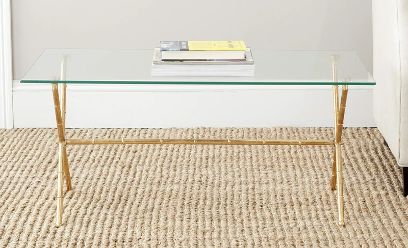 Safavieh Glam Accent Table with Iron Legs, in Gold and Clear, 53 X 95 X 43.18