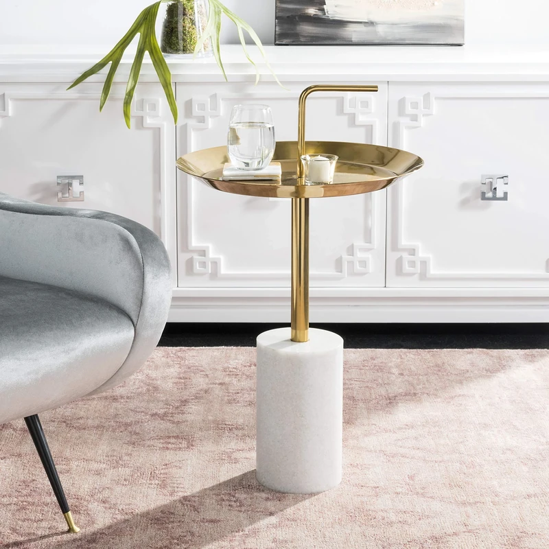 Safavieh Modern Accent Table with Wooden, in White and Brass, 43 X 43 X 68.58