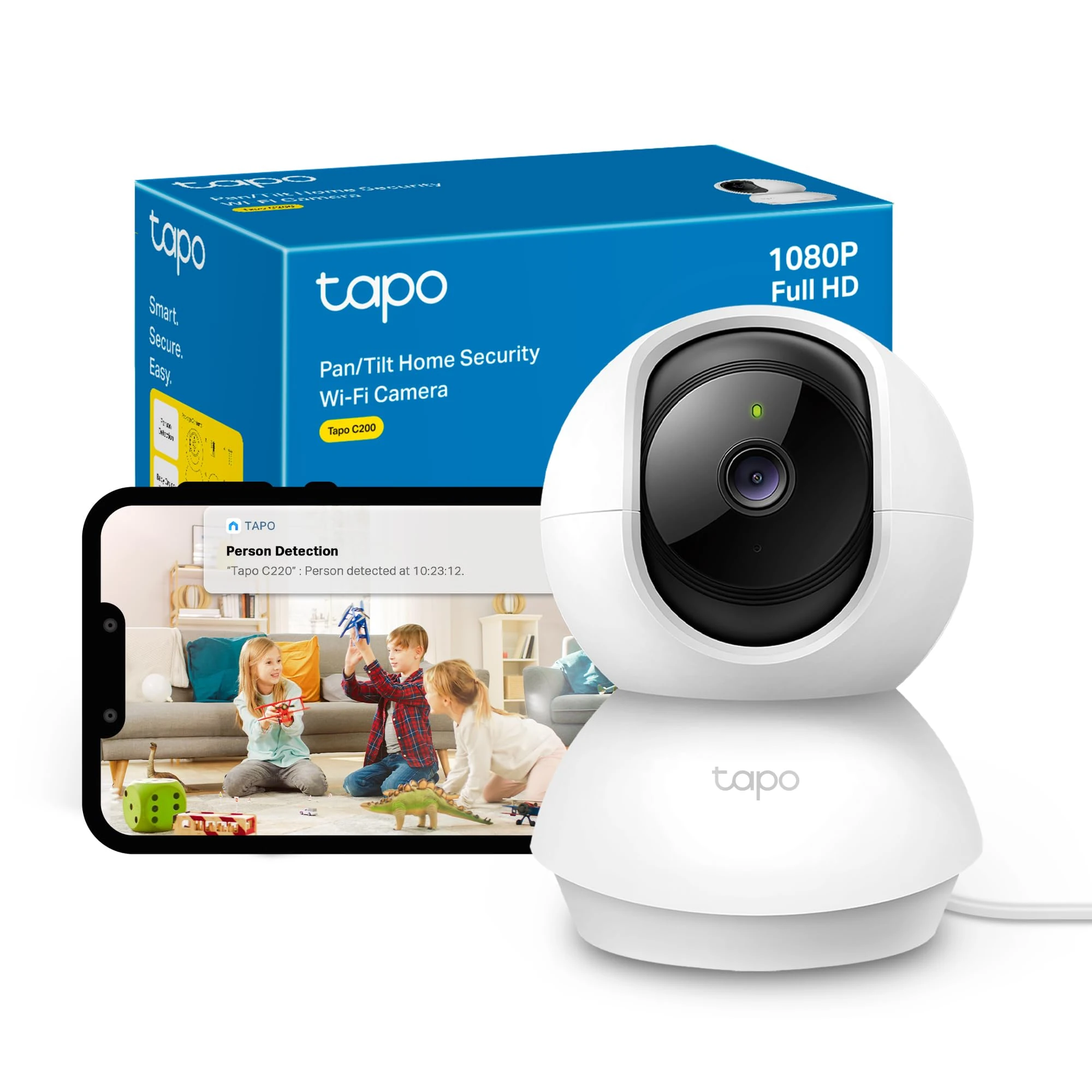 Tapo C200 1080p Pan/Tilt Indoor Camera, Baby Monitoring, Motion Detection, Customizable Privacy Mode, 2-Way Audio, Night Vision, Cloud and Local Storage, Works With Alexa and Google, No Monthly Fee