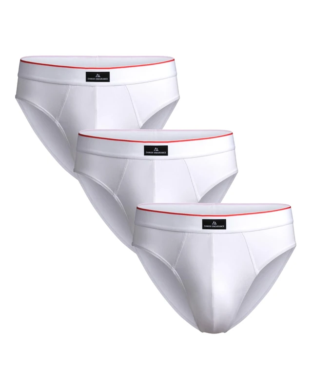 DANISH ENDURANCE Mens Briefs, Underwear Man, Soft Cotton Underpants, Y Fronts for Men, Multipack, 3 Pack, White/Red, M