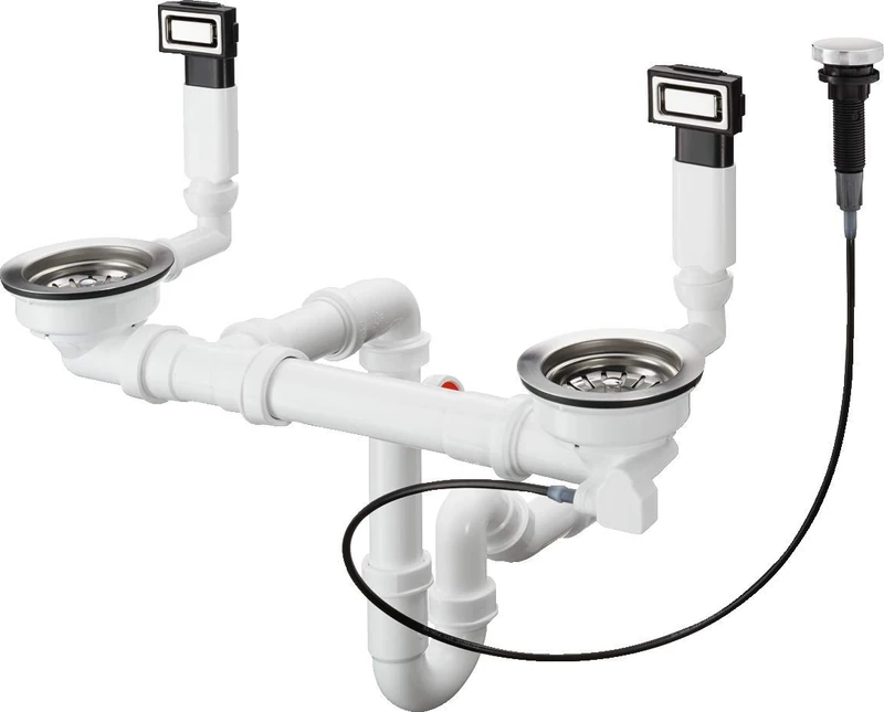hansgrohe 43932800 Automatic Waste and Overflow Set for Double Bowl - Image 1