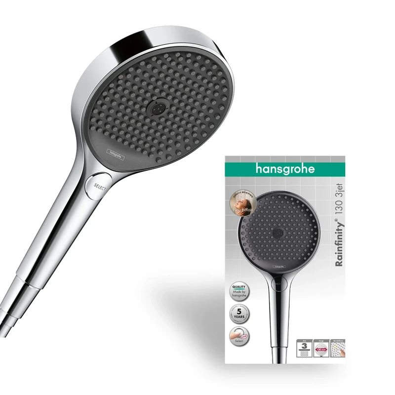 hansgrohe Rainfinity - shower head, hand shower round (⌀ 130 mm) with 3 sprays, with anti-limescale function, chrome, 26864000 - Packaging May Vary