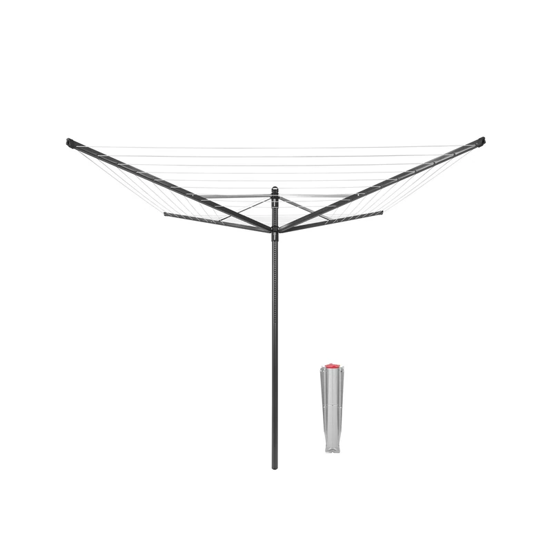 Brabantia - Lift-O-Matic - 50 Metres of Clothes Line - Adjustable in Height - UV-Resistant & Non-Slip Lining - Umbrella System - Rotary Dryer with Ground Spike 45 mm - Anthracite - ø 295 cm