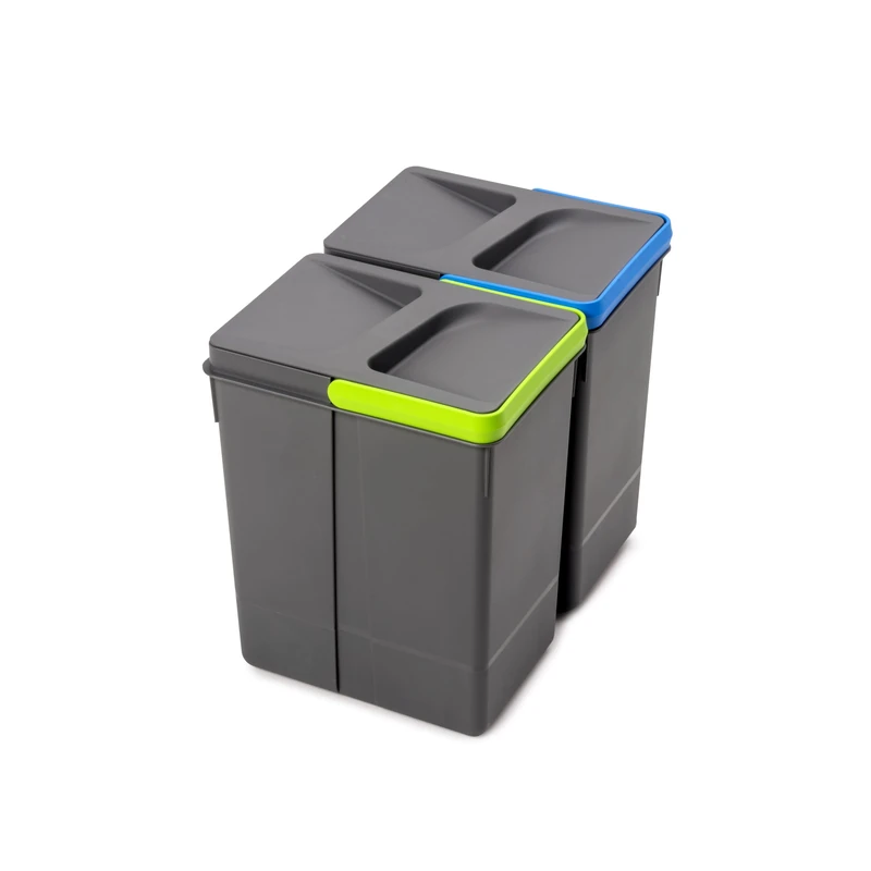 Emuca, waste sorting cut-out base, set of 2 bins height 266mm with 7 litres capacity, Grey, H 266 mm (2x7L) - Image 1