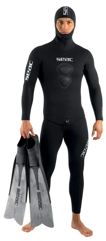 Seac Royal 5mm neoprene wetsuit for freediving, long-john and hooded jacket, black, XXL