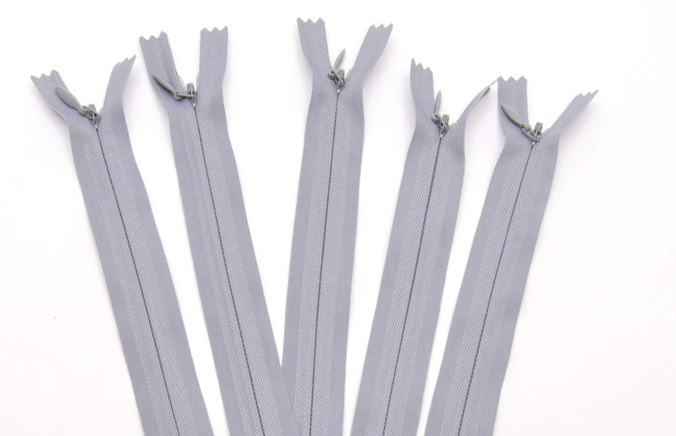 60cm Adjustable Length Invisible Zip - Grey, 5 Pieces