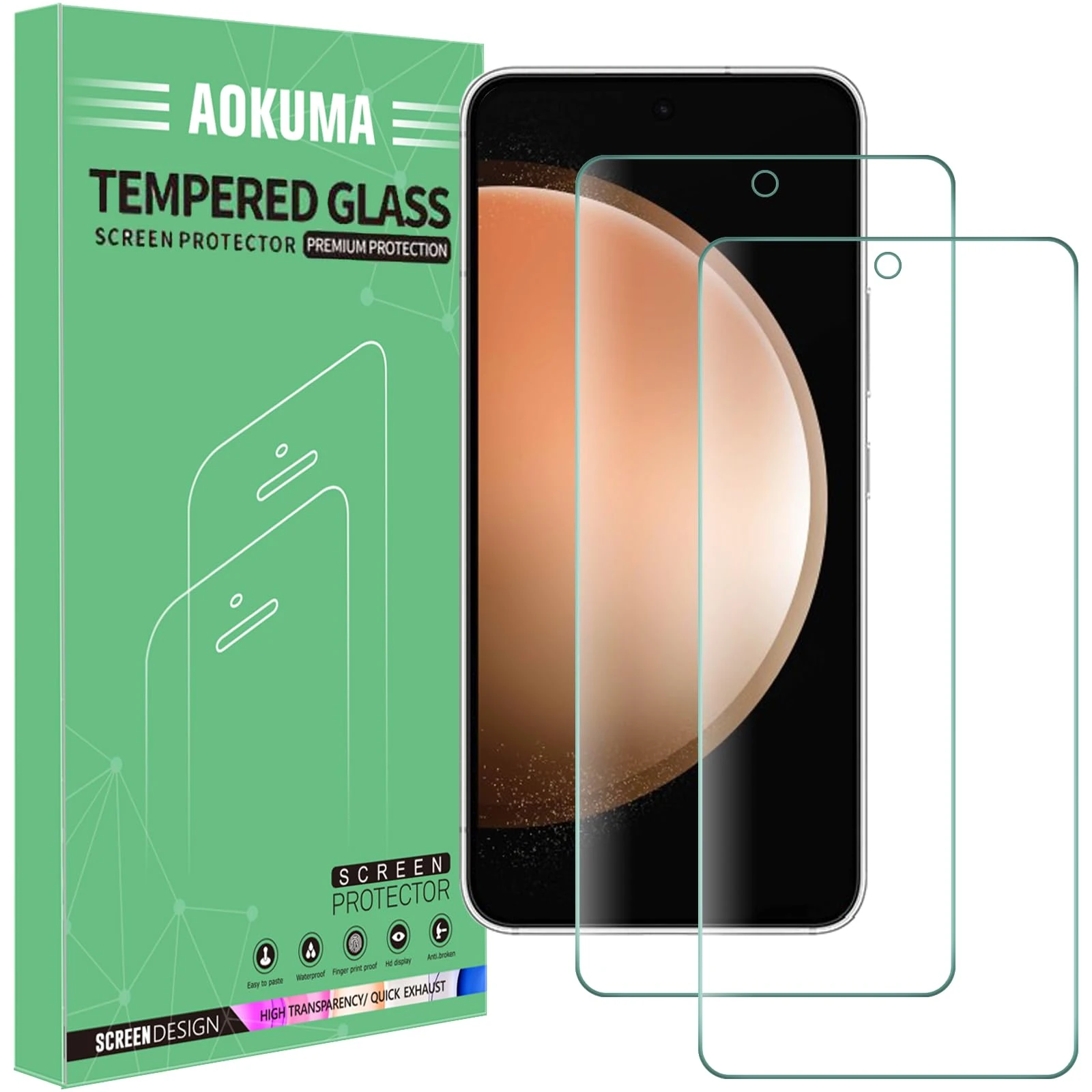 AOKUMA Tempered Glass for Samsung Galaxy S23 FE 5G Screen Protector, [2 Pack] Premium Quality Guard Film, Case Friendly, Shatterproof, Shockproof, Scratchproof oilproof