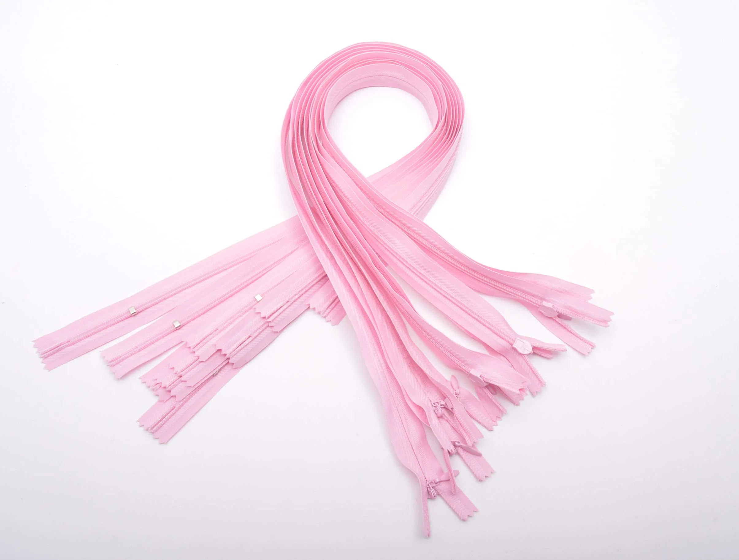 60cm Adjustable Length Invisible Zip - Pink, 10 Pieces