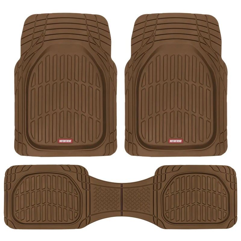 Motor Trend FlexTough Deep Dish All-Weather Floor Mats, Waterproof Trim-To Fit Mats for Cars, Trucks, SUVs - Universal Automotive Floor Liners, Car Accessories, Brown