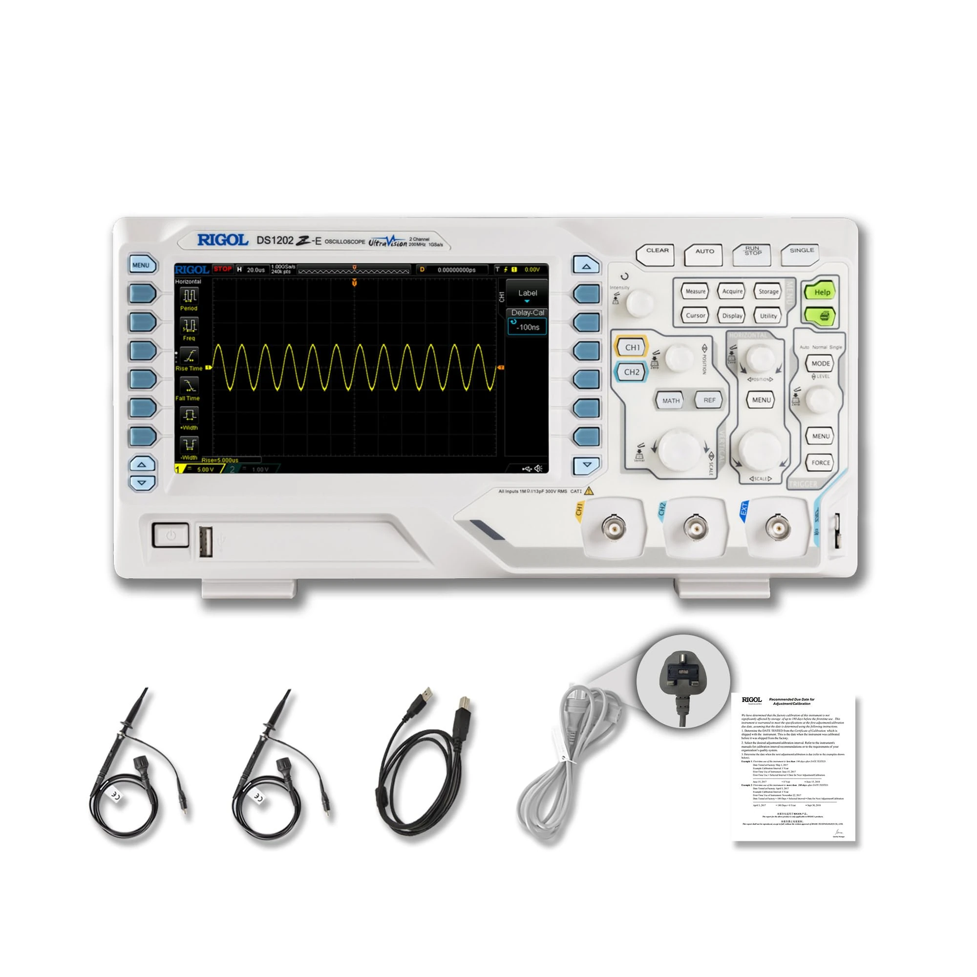 RIGOL DS1202Z-E Digital Oscilloscope, 200MHz Bandwidth, 2 Analog Channels, 24Mpts Memory Depth, 1G Sa/s Sampling Rate, Free Trigger and Decoding Functions, 3 Years Warranty