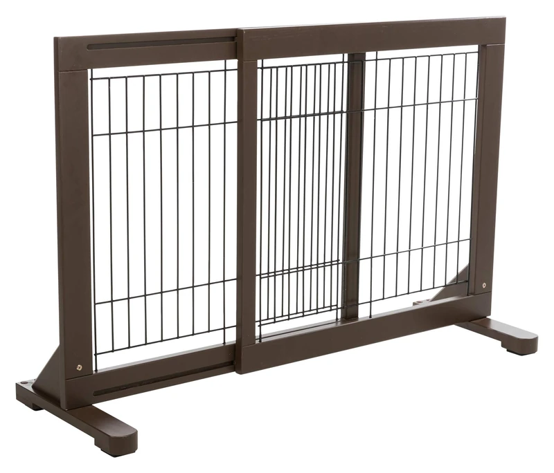 Trixie Freestanding Pet Gate, Wood and Wire, Lightweight, Adjustable Width, 24 in Height, Espresso Brown, Model Number: 39454