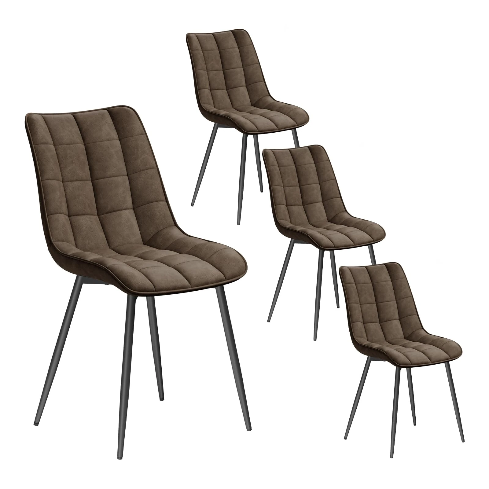WOLTU Dining Chairs Set of 4 Kitchen Counter Chair Lounge Leisure Living Room Corner Chair Brown Faux Leather Reception Chairs with Backrest and Padded Seat