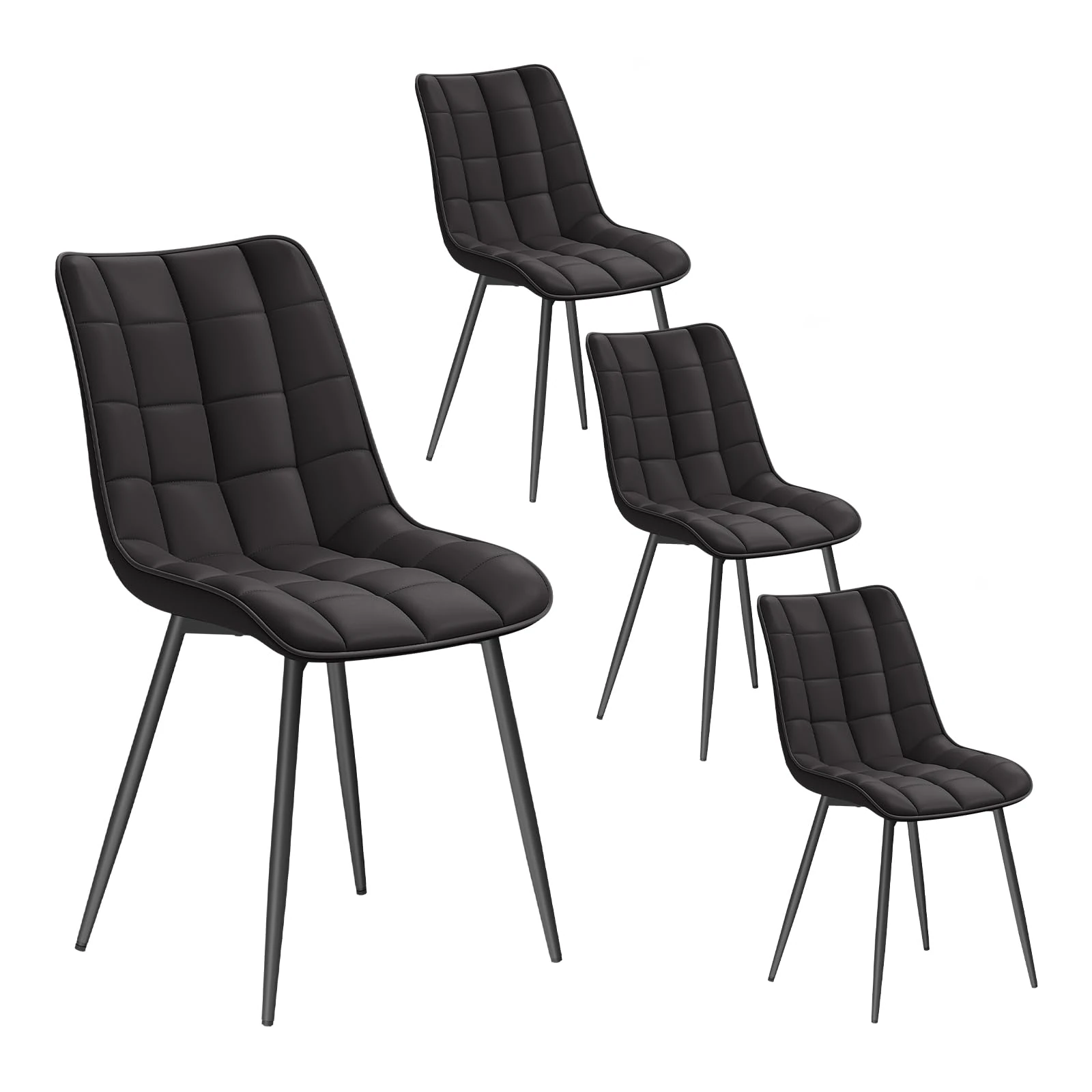 WOLTU Dining Chairs Set of 4, Accent Chairs for Kitchen/Dining Room/Bedroom/Reception Room with Backrest and Upholstered Seat, Faux Leather, Anthracite, BH207an-4
