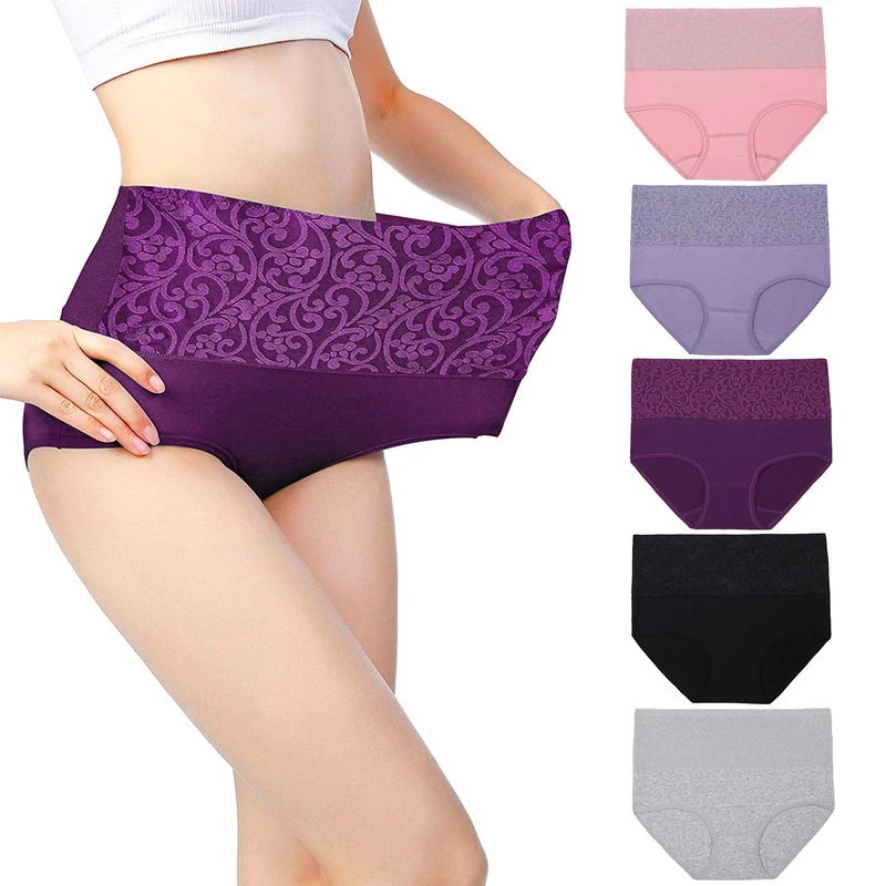 Fulyou Women's Briefs Underwear Tummy Control Cotton Panties High Waist Ladies Soft Stretch Underpants Knickers 18-20