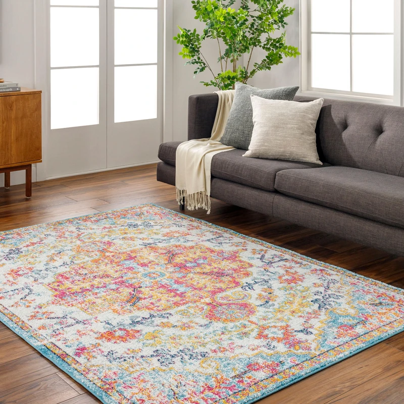Livabliss Asmara Vintage - Area s Living Room 120x170 cm, Dining Floor, Kitchen, Traditional Multicoloured Boho, Easy Care Pile, Bohemian Large, Red, Orange, Teal, Beige