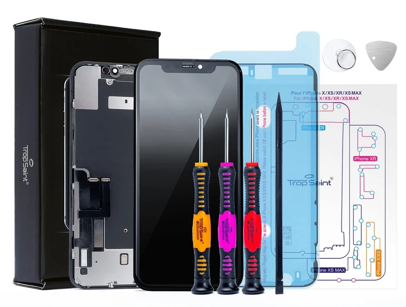 Trop Saint® Display Compatible with iPhone XR - Black Touch LCD Screen Kit - With Tools and Waterproof Seal - Image 1