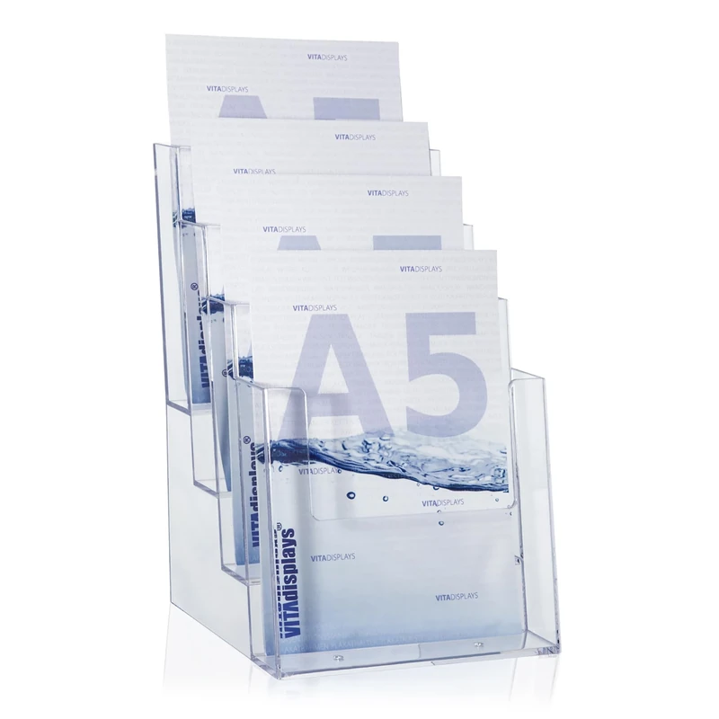 taymar DIN A5 Brochure Stands with 4 Levels Transparent Pack of 18