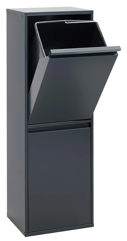 ARREGUI Basic CR204-B Waste Separation and Recycling Bin in steel with 2 buckets, 2 x 17 L (34 L), trash can, recycling cabinet, anthracite dark grey