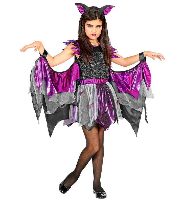 Widmann - Children's bat costume, dress with tutu and wings, ears, horror, Halloween, carnival, theme party