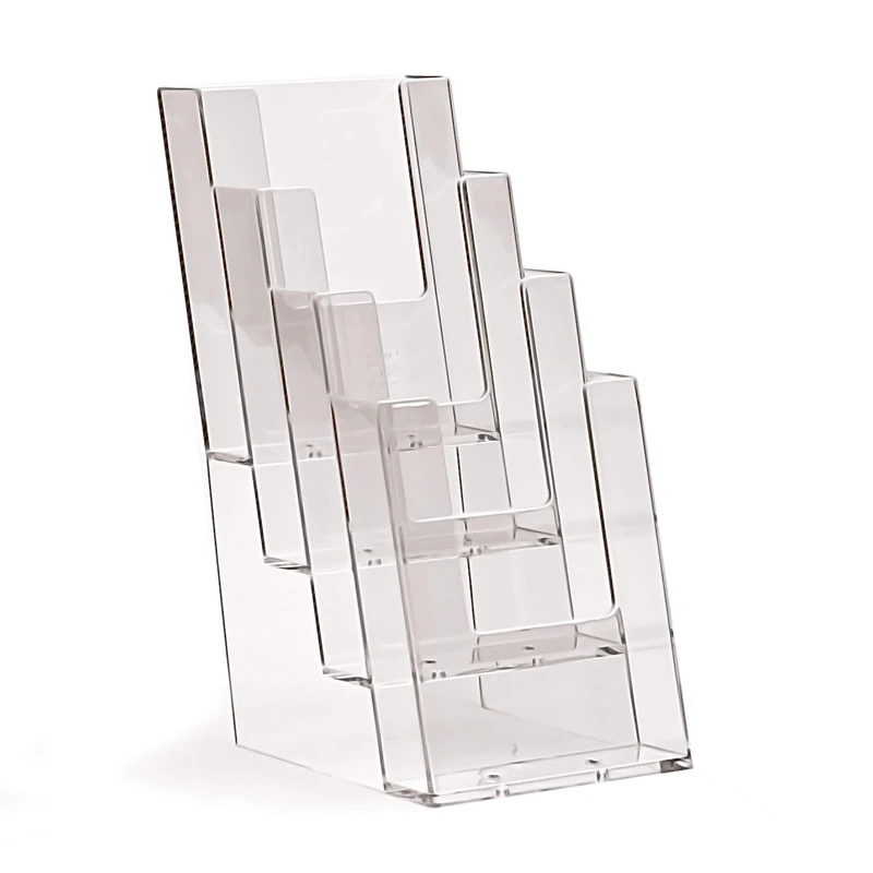 taymar 4C110 Brochure Stands, Flyer Holder, DIN Long (10.5 × 21 cm) with 4 Levels, Transparent