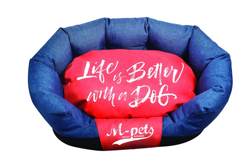 M-PETS Prague Soft Fabric Bed with Removable Cushion, Grey and Orange, 75 x 50 x 26 cm