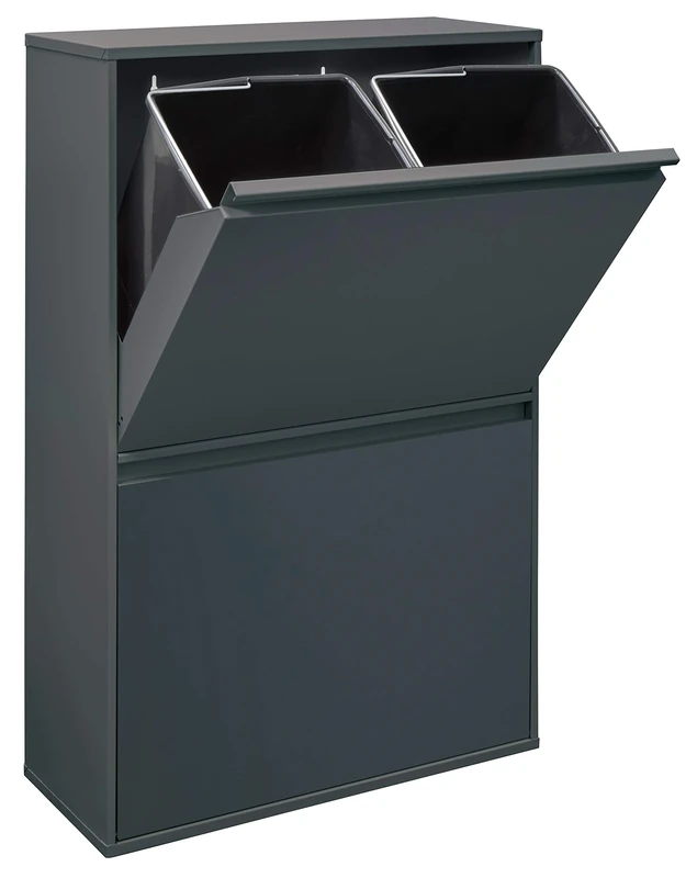 ARREGUI Steel Waste Bin and Recycling Bin with 4 Buckets, Alloy Steel, Basic - Dark Grey / Anthracite, 90,5 x 58,5 x 24,5 cm
