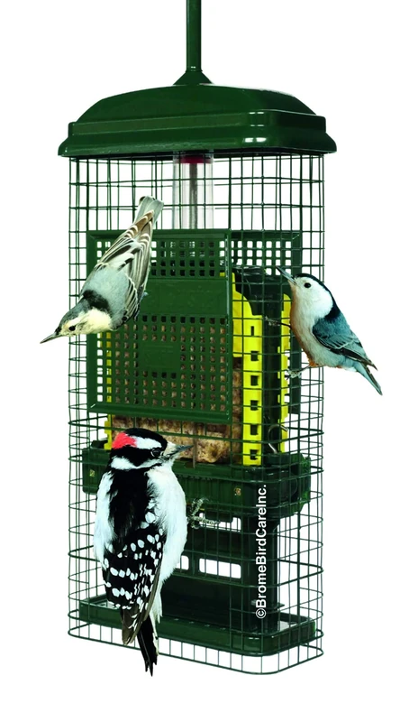 Squirrel Buster Squirrel-proof Bird Feeder w/2 Suet Cake Trays, 2 Crumb Ports, Mess-free Loading, Green