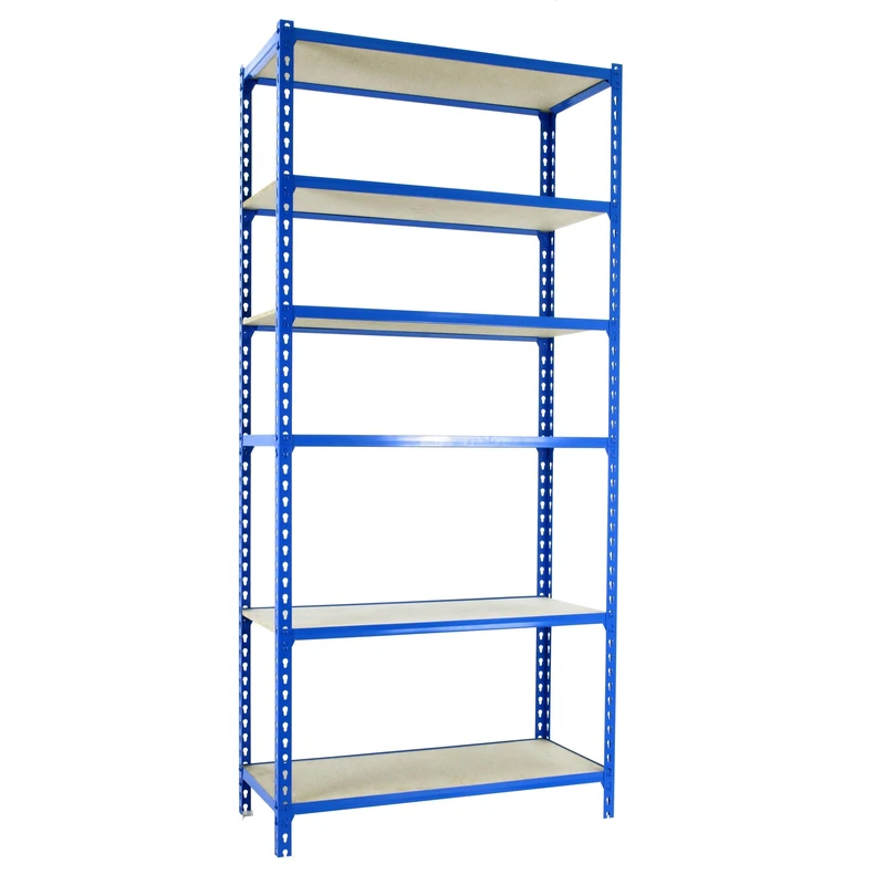 Simon Rack Garage Shelving Unit 2500x900x300 mm, 6 Tier Metal Rack with 16 mm MDF Shelves, 150 kg per Shelf, Blue/Wood – Maderclick