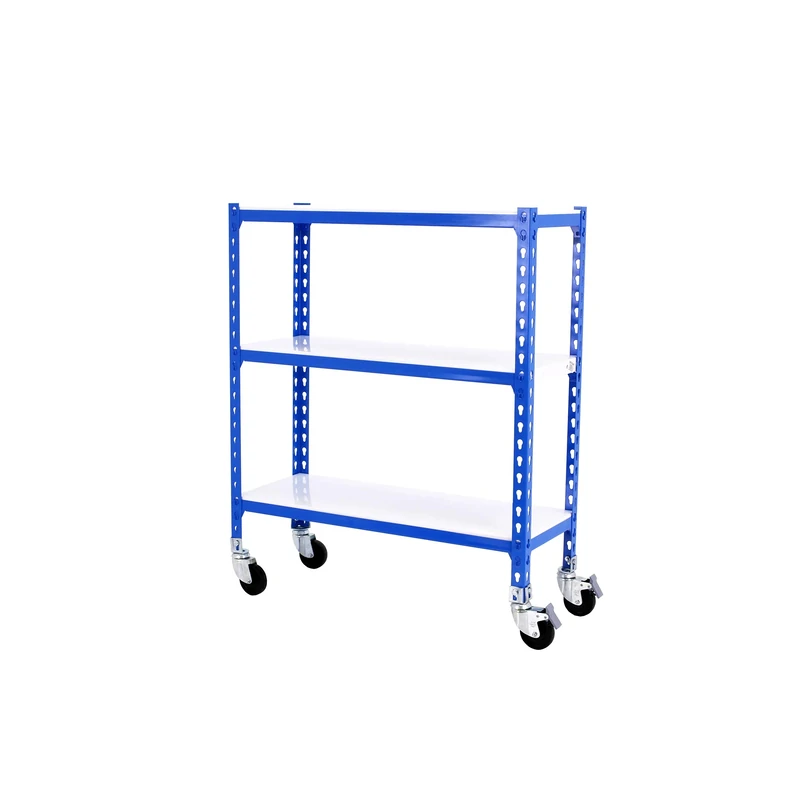 Simon Rack Garage Shelving Units with Wheels 975x1100x400 mm, 3 Tier Steel Rack, 75 kg per Shelf, Blue/White - Simonclick
