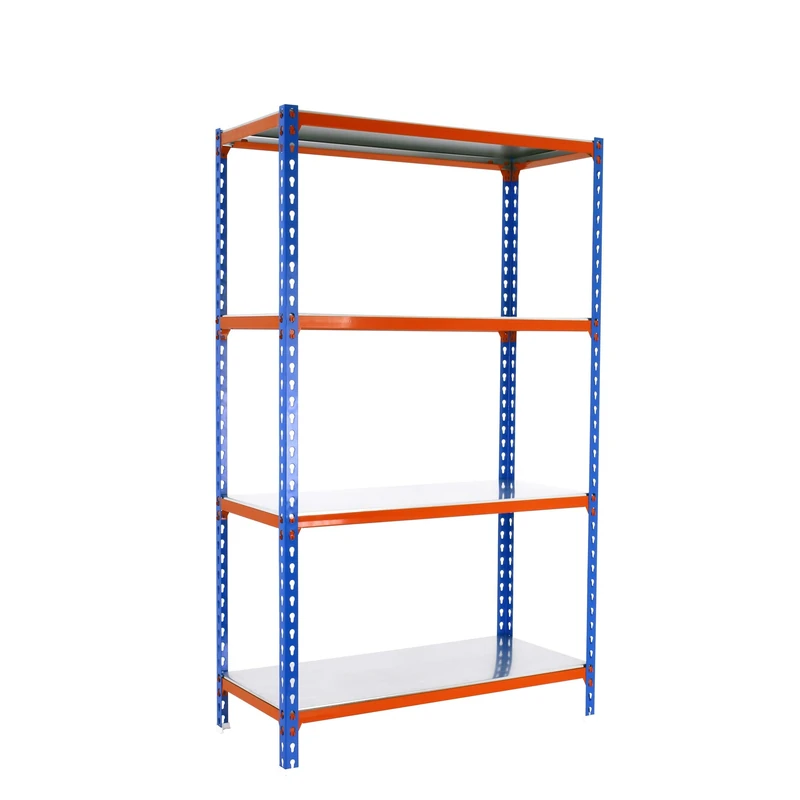 Simon Rack Garage Shelving Units 1500x1100x400 mm, 4 Tier Steel Rack, 200 kg per Shelf, Blue/Orange/Galvanised - Simonclick