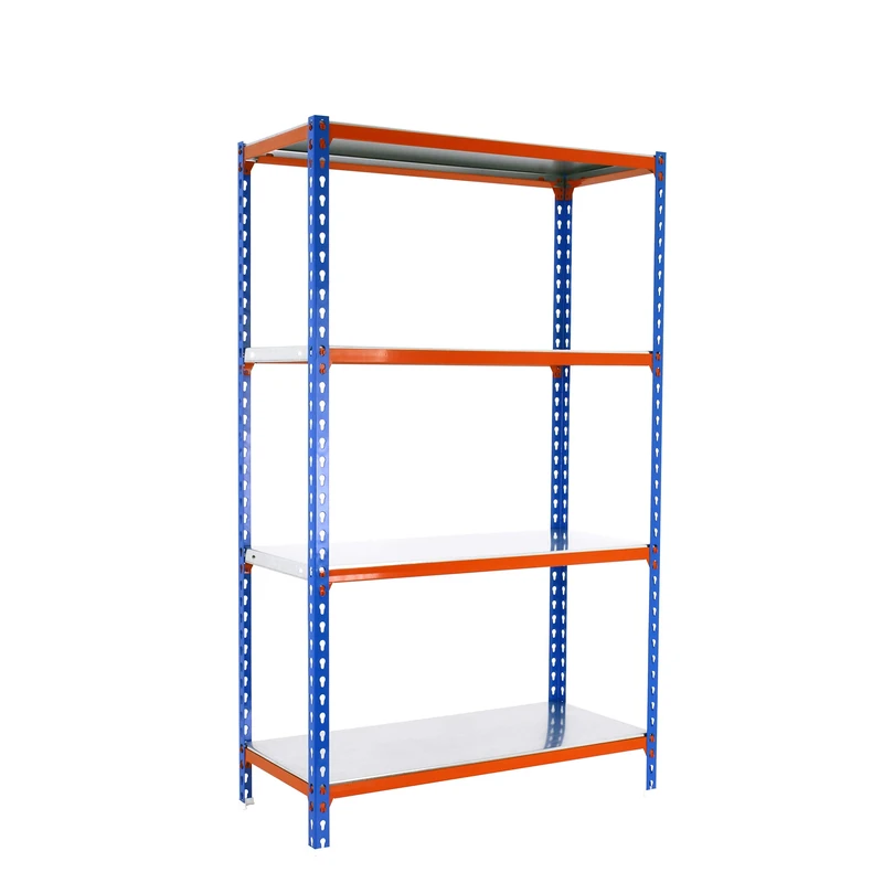 Simon Rack Garage Shelving Units 1500x1000x300 mm, 4 Tier Steel Rack, 180 kg per Shelf, Blue/Orange/Galvanised - Simonclick
