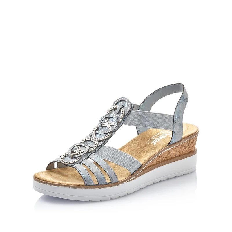 Rieker Women Sandals V38H8, Ladies Strappy Sandals,Summer Shoe,Summer Sandal,Comfortable,Flat,Blue (Blau / 12),39 EU / 6 UK