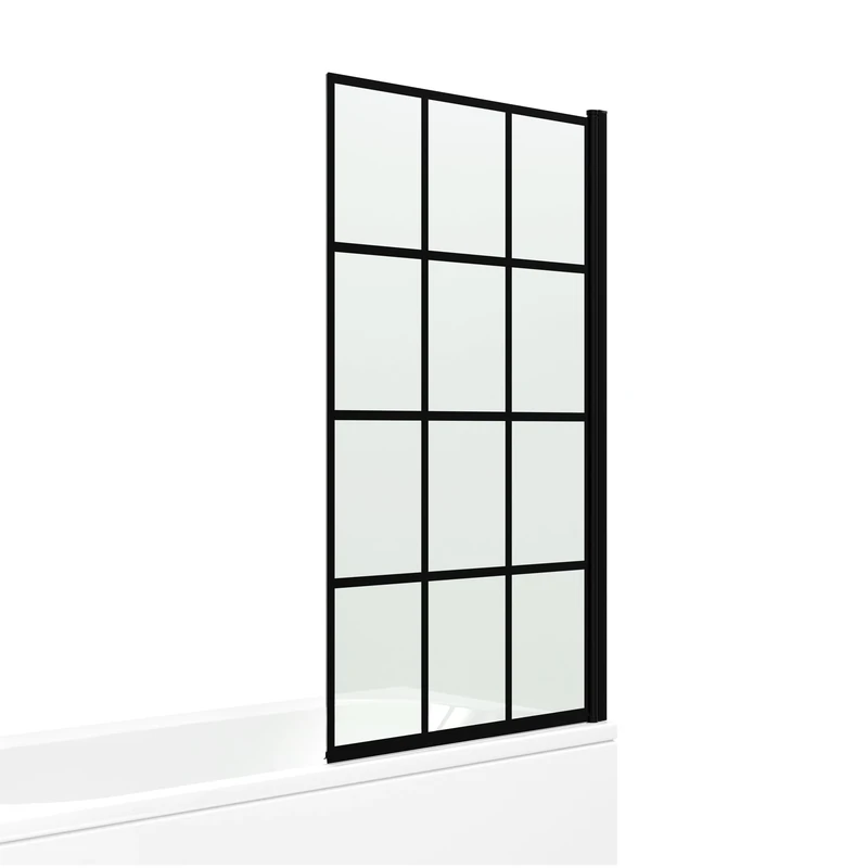 iBathUK Framed Black Square Grid Shower Screen, Clear Tempered Glass Panel Bathroom Shower Screen, Safety Shower Tempered Glass Door for Bathroom Wet Room 800 x 1400mm