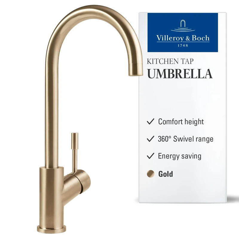 Villeroy & Boch 925300 Umbrella Kitchen Sink tap, Gold, Auslauf Höhe 275mm