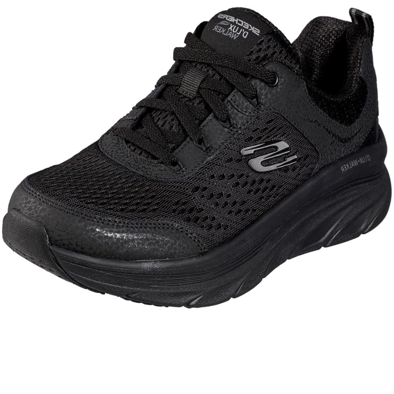 Skechers Women's D'lux Walker Infinite Motion Trainers,Black Leather Mesh Trim,6 UK