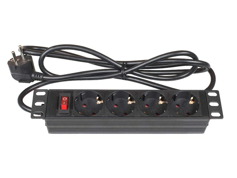 Good Connections Power Strip 10 Inch PDU (1HE) – Earthing Contact Plug to 4x Earthing Contact Socket – Switch, Child Protection – Aluminium Profile – Black - Image 1