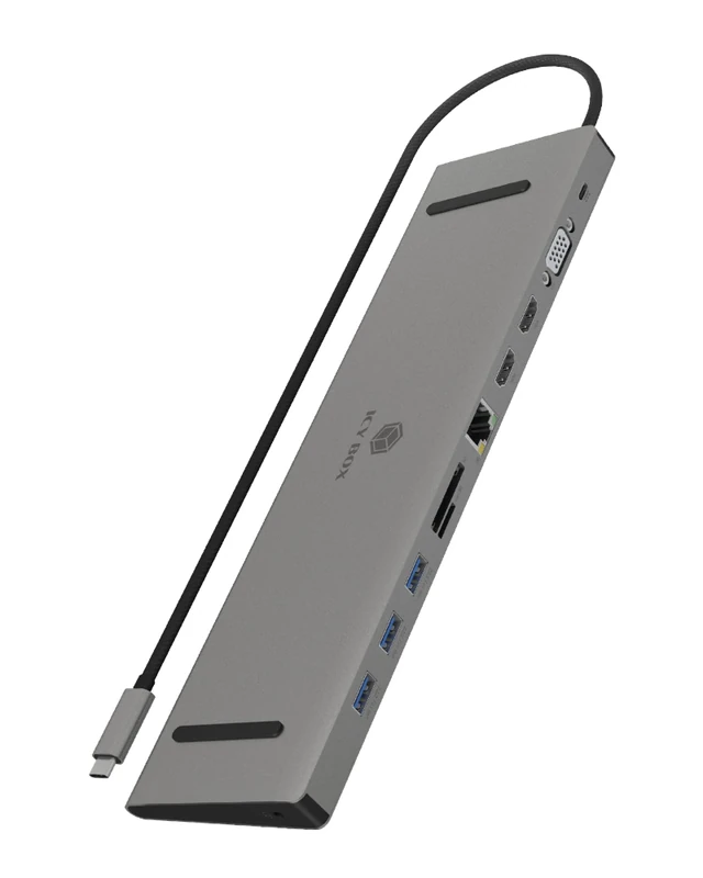 ICY BOX USB-C Docking Station (11-in-1) Triple Monitor 2 HDMI and 1 VGA , Laptop Docking Station with Dual HDMI + VGA (6 USB Ports, Gigabit Ethernet, DisplayLink), IB-DK2106-C